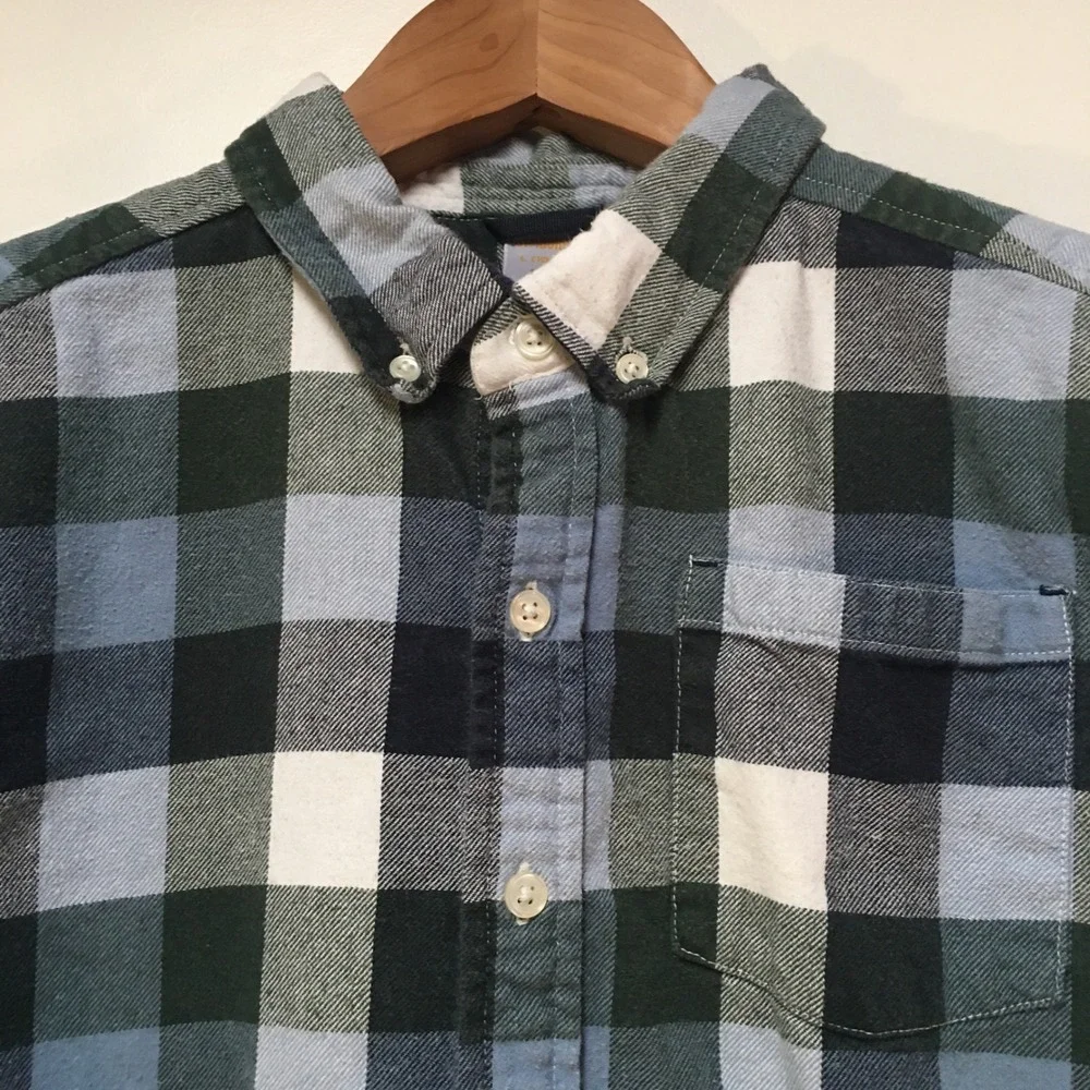 Gymboree Flannel Button Down Shirt Boy Size L 10-12 Blue Green Plaid Long Sleeve